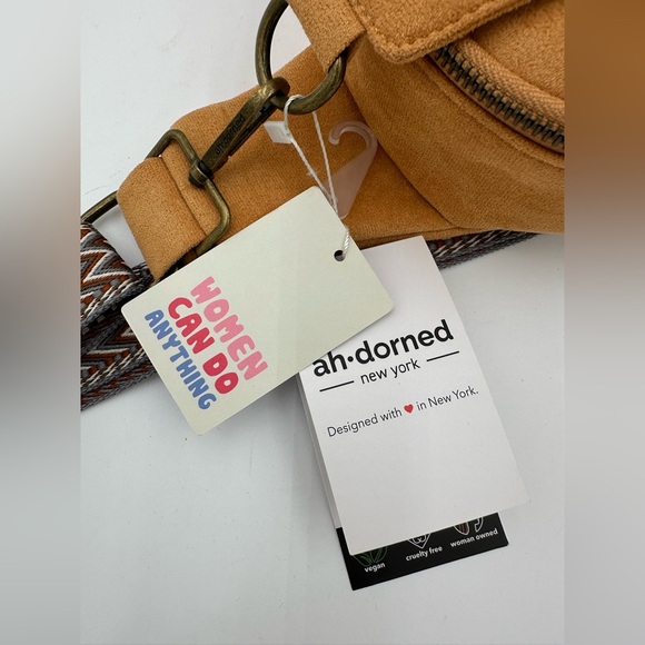 NWT Ah•Dorned Vegan Tan Sling Bag with Patterned Strap - Picture 3 of 10